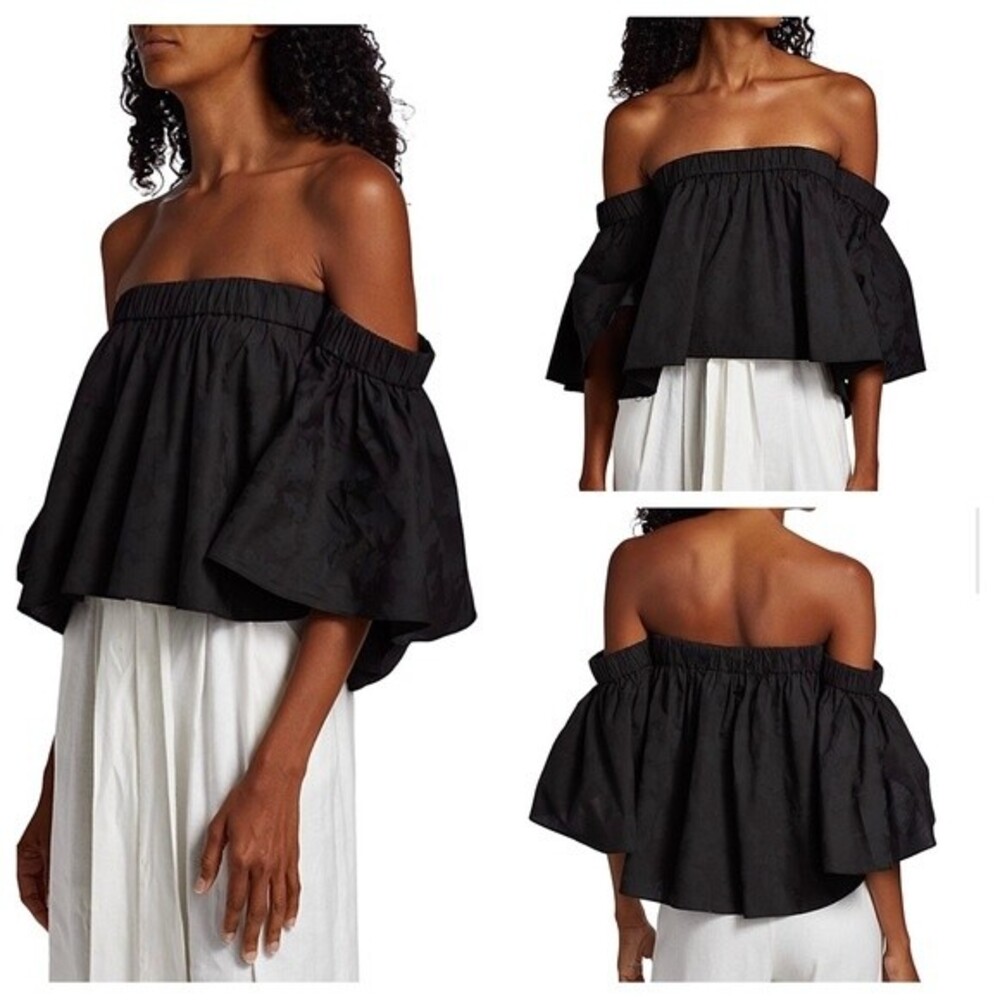 Michelle Smith Lola Top Off The Shoulder Black Poplin Cotton NWT S